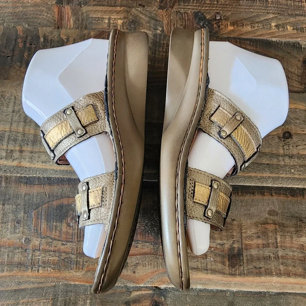 NAOT Metallic Double Strap Slide Mule Sandals Shoes Boho Artisan US 7.5 EU 38